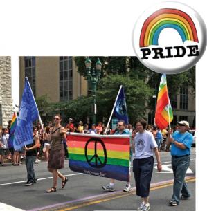 SPC has marched in the Syracuse Pride Parade for decades, expressing our commitment to the inextricable link between peace and social justice. Above Jessica Maxwell, Mike Pasquale, Wendy Yost and Jerry Lotierzo march with our rainbow&gt; peace banner. Consid