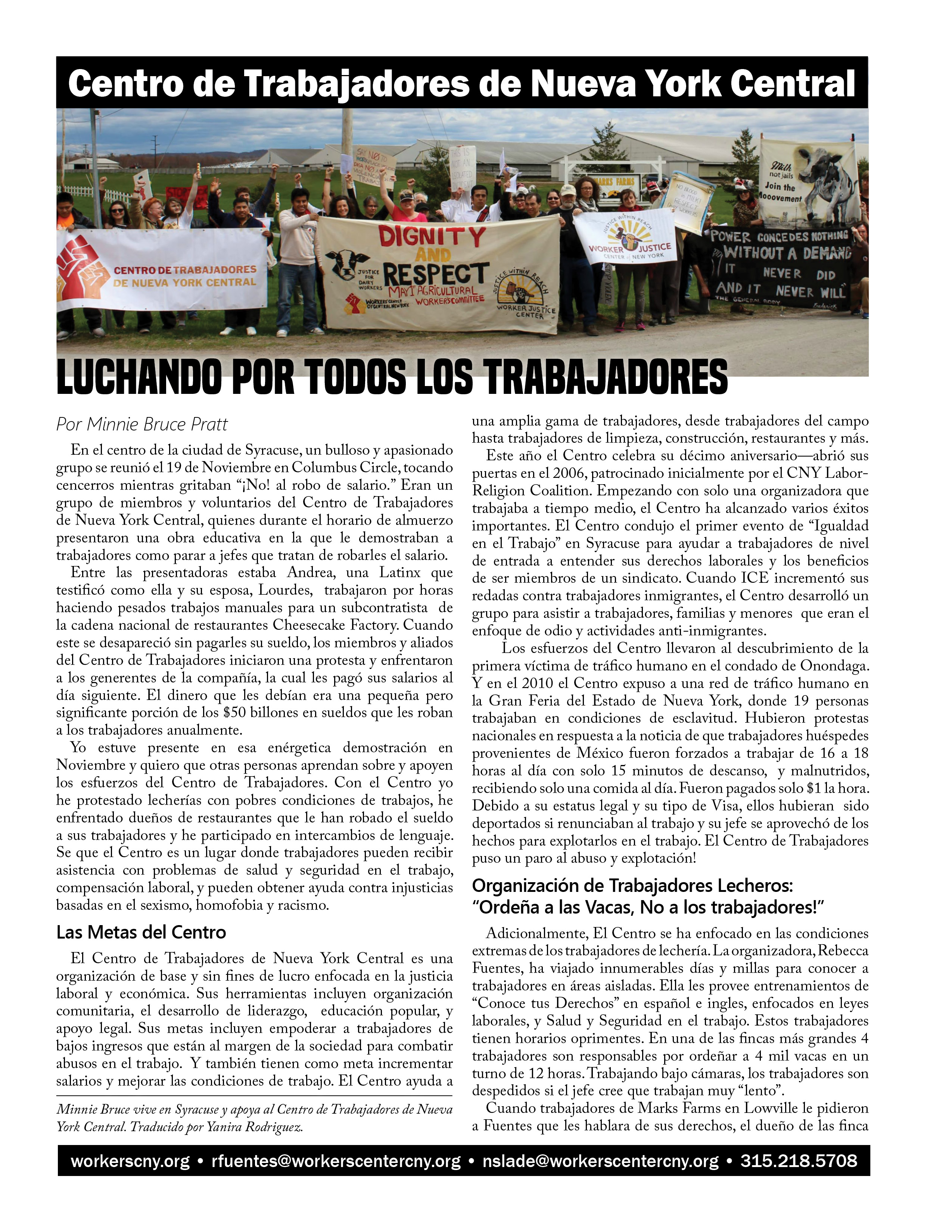 Spanish Cover of Worker's Center special pullout